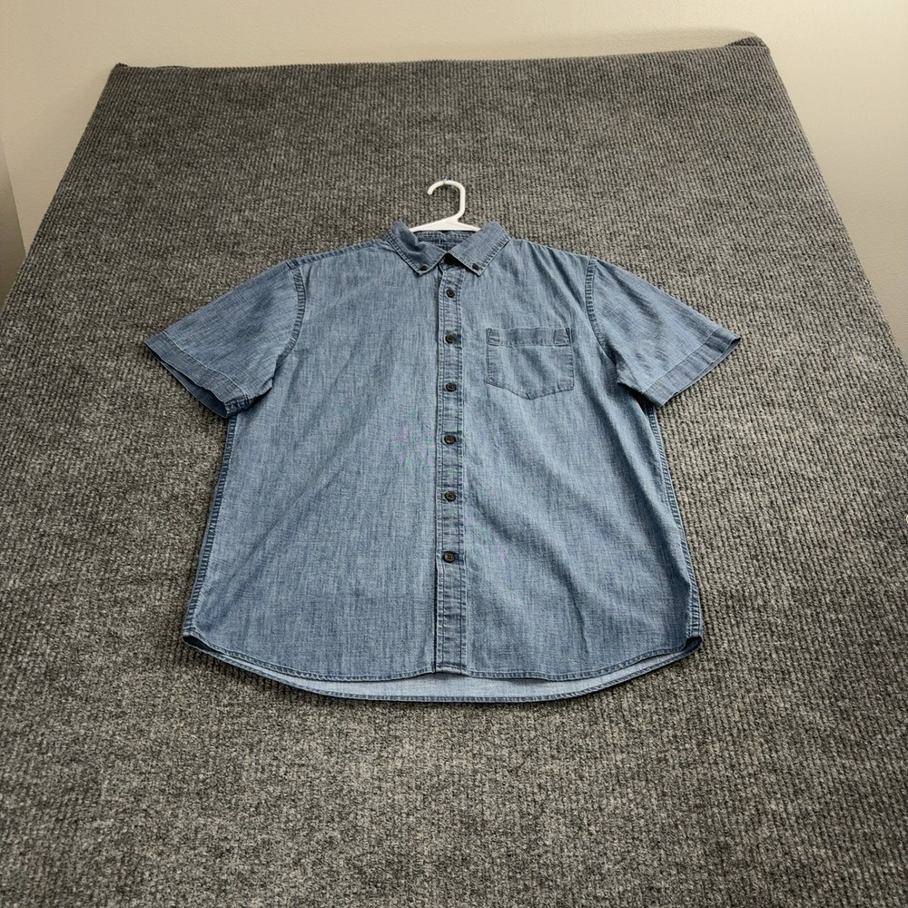 Banana Republic Button Up Mens M Blue Cotton Untucked Fit Short Sleeve Casual